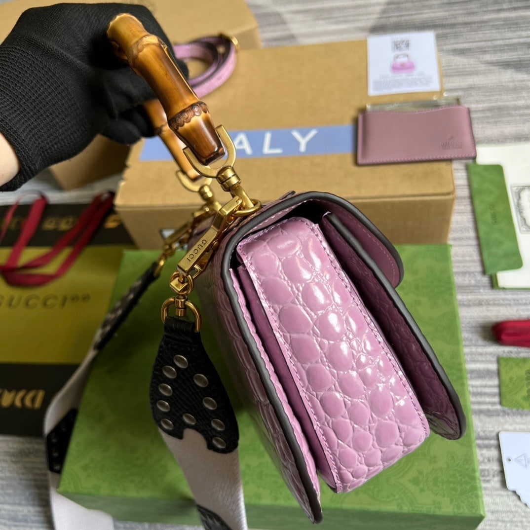 1:1 Replica Gucci Bamboo 1947 Crocodile Top Handle Bag Pink For Women, Women's Bags 10.2in/26cm GG - Image 8