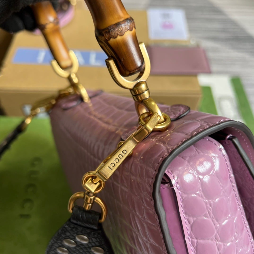 1:1 Replica Gucci Bamboo 1947 Crocodile Top Handle Bag Pink For Women, Women's Bags 10.2in/26cm GG - Image 2