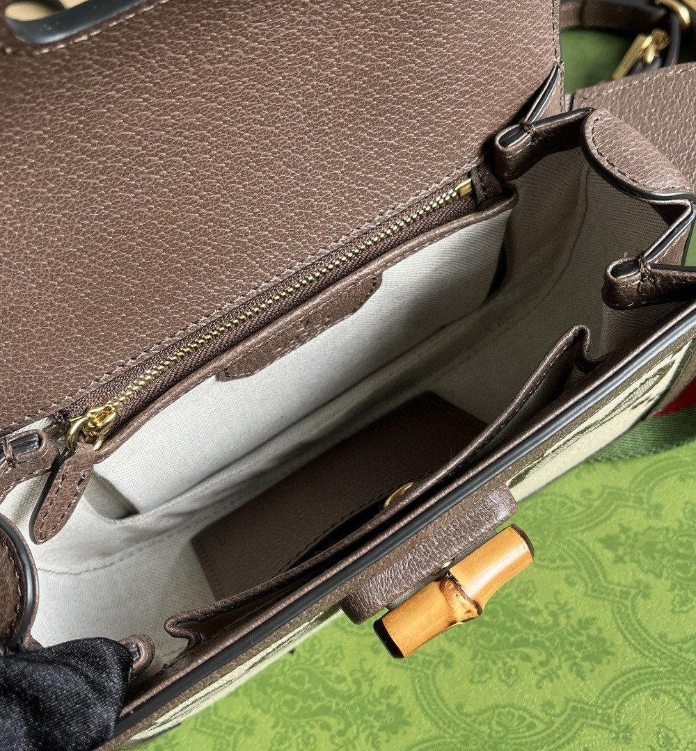 1:1 Replica Gucci Bamboo 1947 Jumbo GG Small Top Handle Bag Camel And Ebony Jumbo GG Canvas Brown For Women 8.3in/21cm 675797 UKMDT 2570