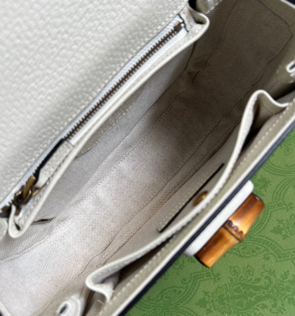 1:1 Replica Gucci Bamboo 1947 Medium  Top Handle Bag White For Women, Women's Bags 10.2in/26cm GG