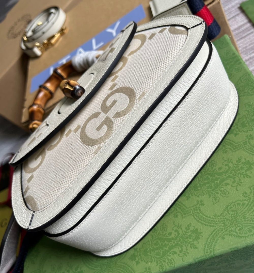 1:1 Replica Gucci Bamboo 1947 Medium  Top Handle Bag White For Women, Women's Bags 10.2in/26cm GG