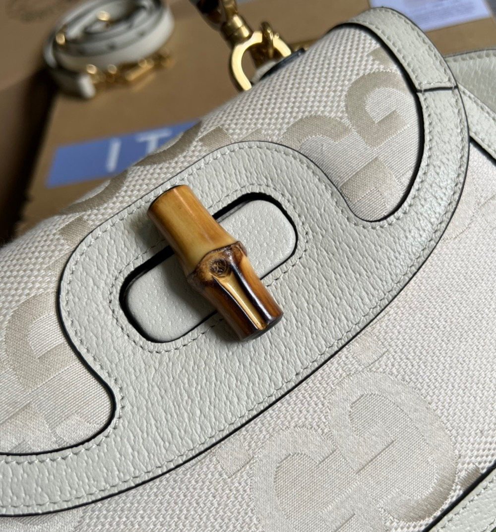 1:1 Replica Gucci Bamboo 1947 Medium  Top Handle Bag White For Women, Women's Bags 10.2in/26cm GG