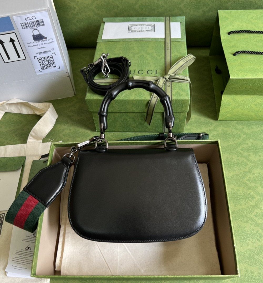 1:1 Replica Gucci Bamboo 1947 Small Top Handle Bag Black  For Women 8.3in/21cm GG 675797 10ODP 1060