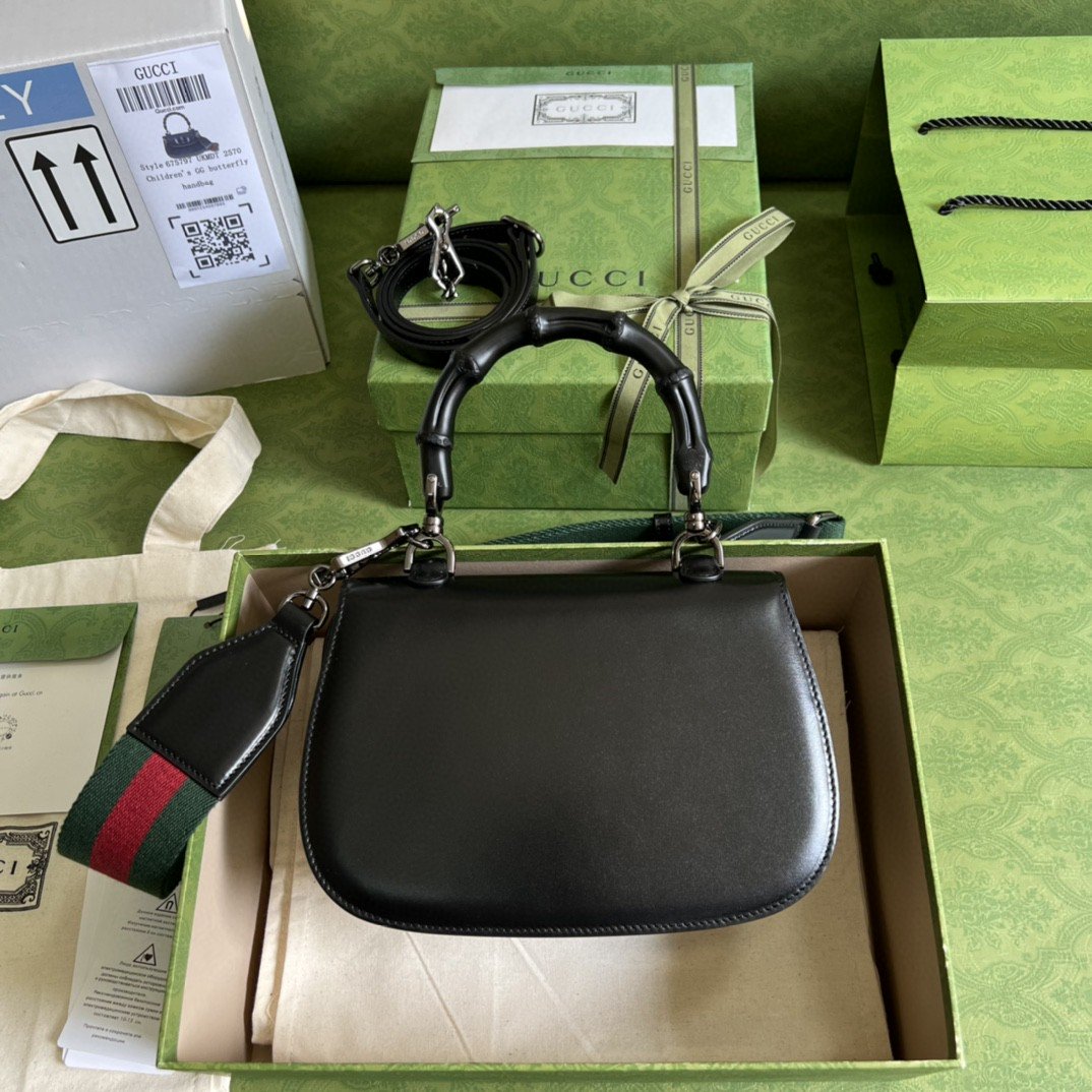 1:1 Replica Gucci Bamboo 1947 Small Top Handle Bag Black For Women 8.3in/21cm GG 675797 10ODP 1060 - Image 8