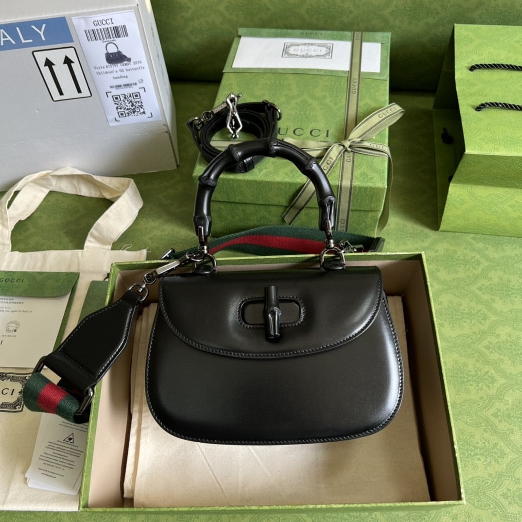 1:1 Replica Gucci Bamboo 1947 Small Top Handle Bag Black For Women 8.3in/21cm GG 675797 10ODP 1060