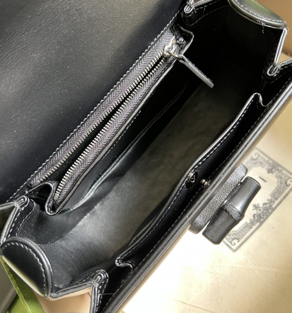 1:1 Replica Gucci Bamboo 1947 Small Top Handle Bag Black  For Women 8.3in/21cm GG 675797 10ODP 1060