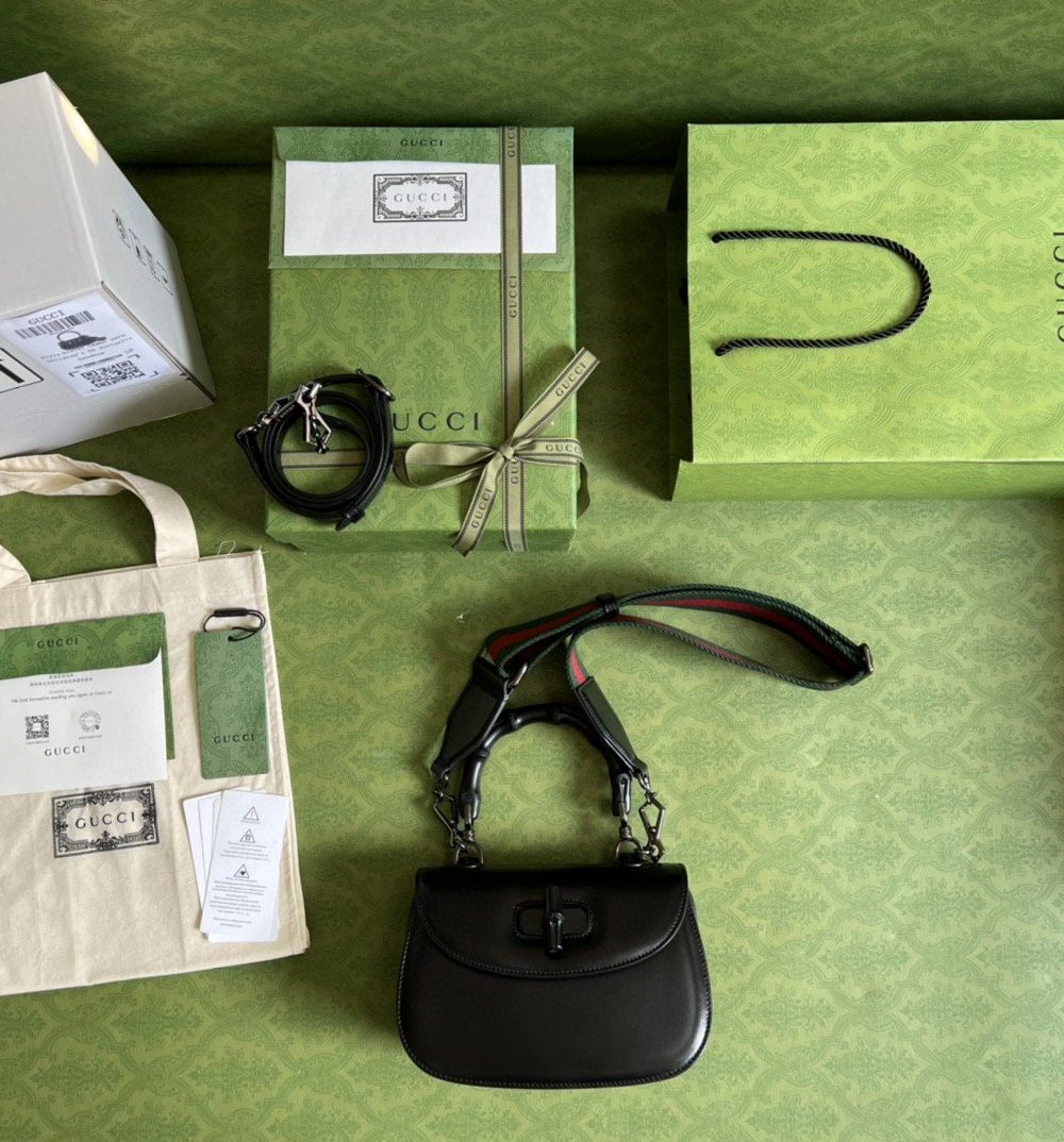 1:1 Replica Gucci Bamboo 1947 Small Top Handle Bag Black  For Women 8.3in/21cm GG 675797 10ODP 1060
