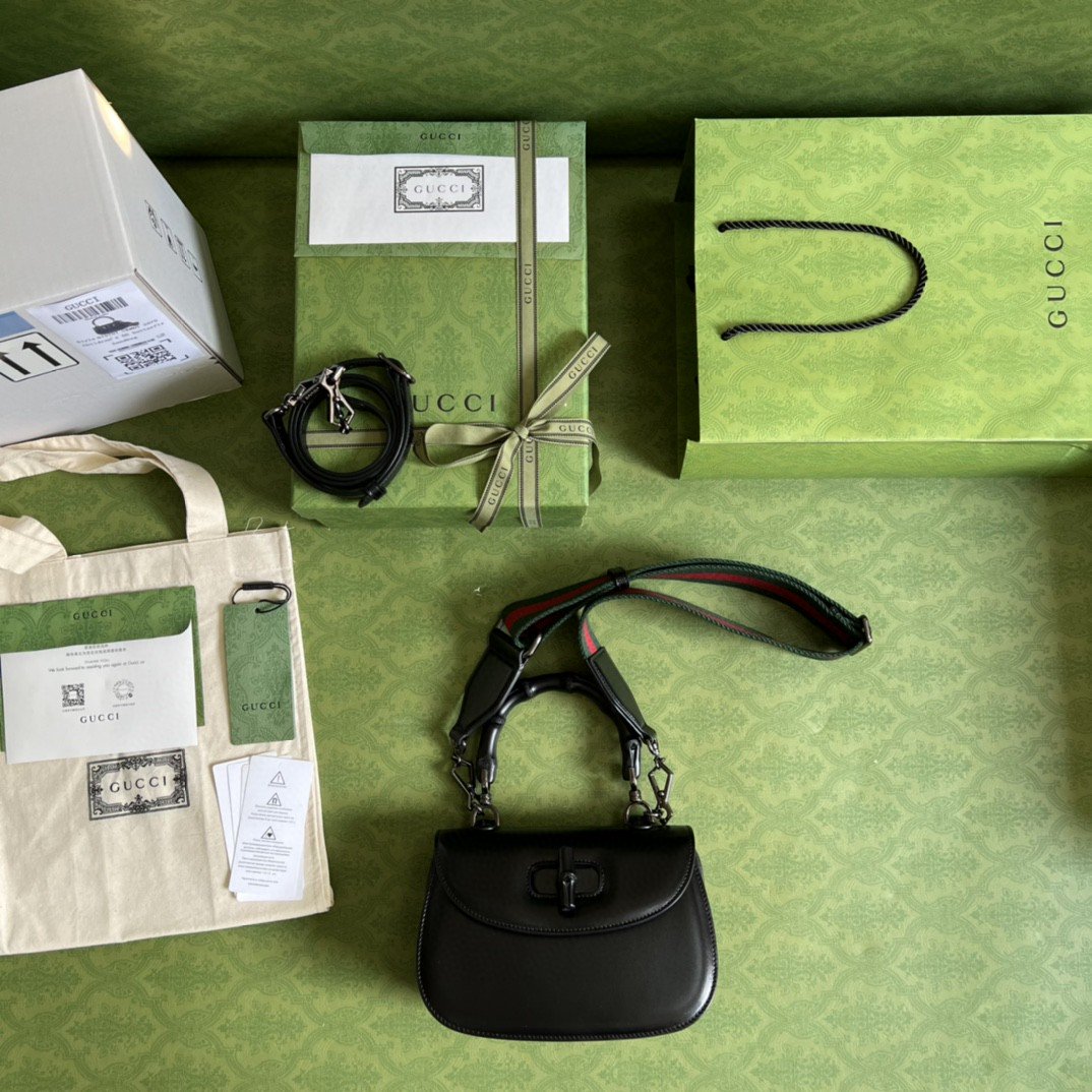 1:1 Replica Gucci Bamboo 1947 Small Top Handle Bag Black For Women 8.3in/21cm GG 675797 10ODP 1060 - Image 4