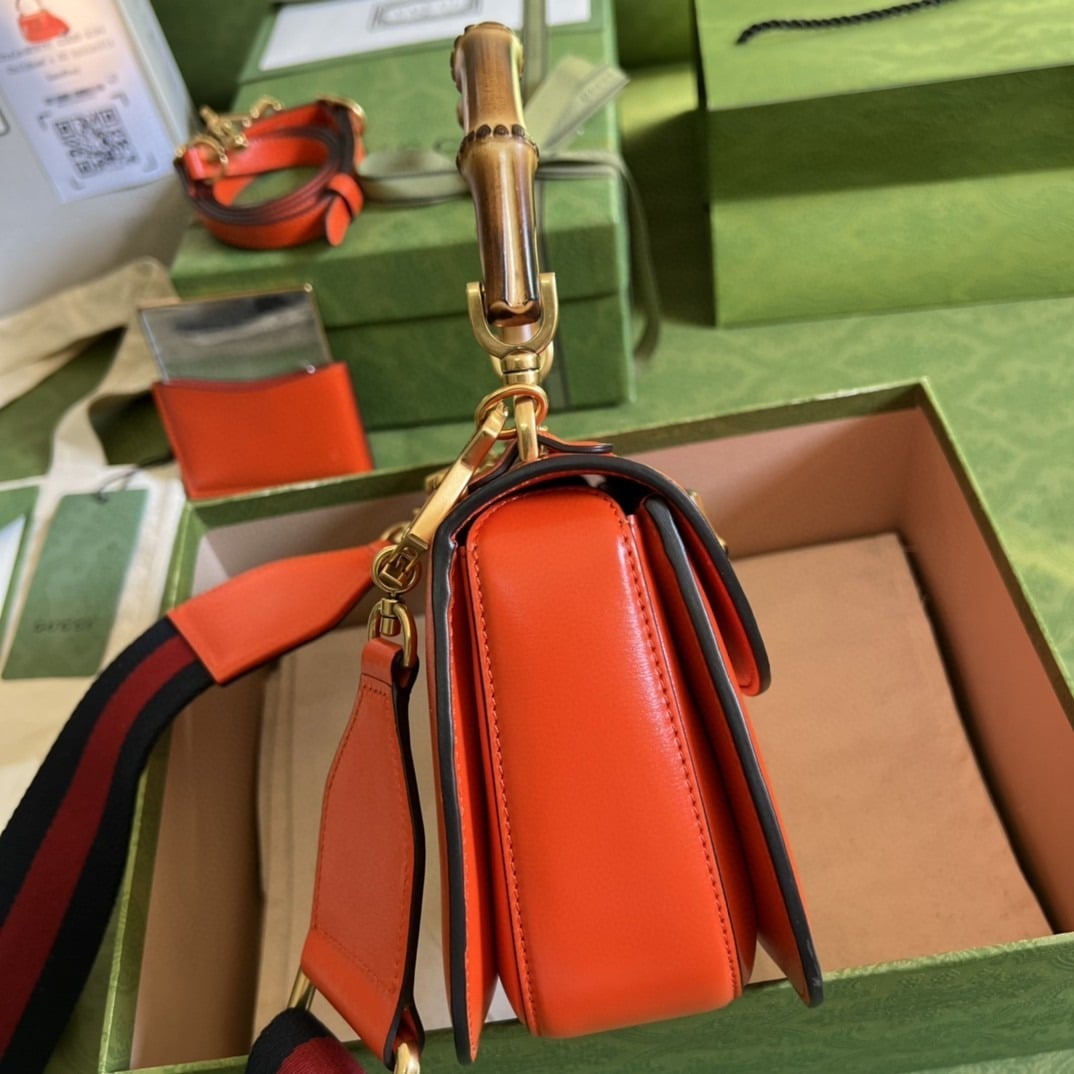 1:1 Replica Gucci Bamboo 1947 Small Top Handle Bag Orange For Women 8.3in/21cm GG 675797 10ODT 7768 - Image 7