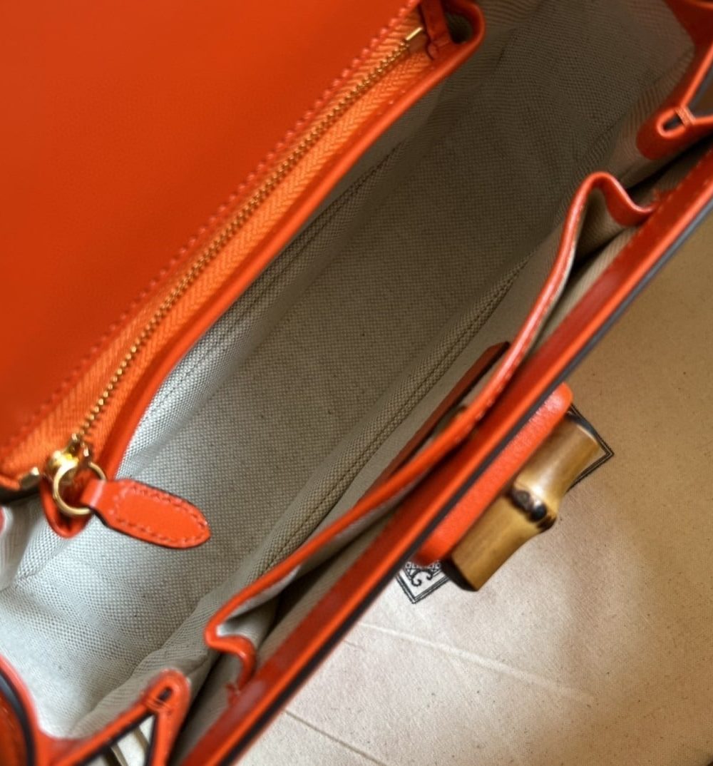 1:1 Replica Gucci Bamboo 1947 Small Top Handle Bag Orange  For Women 8.3in/21cm ‎GG 675797 10ODT 7768