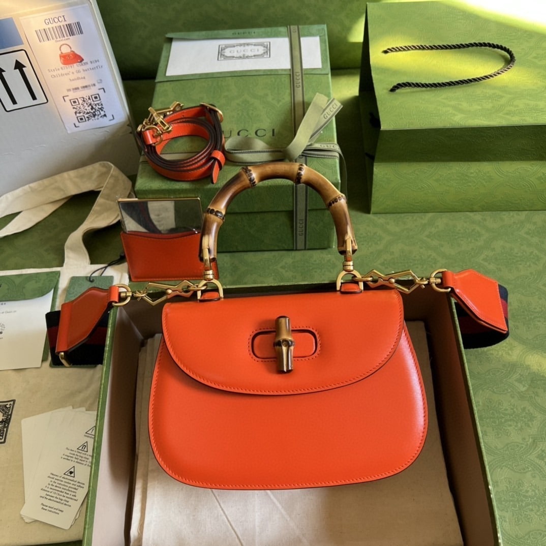 1:1 Replica Gucci Bamboo 1947 Small Top Handle Bag Orange For Women 8.3in/21cm GG 675797 10ODT 7768