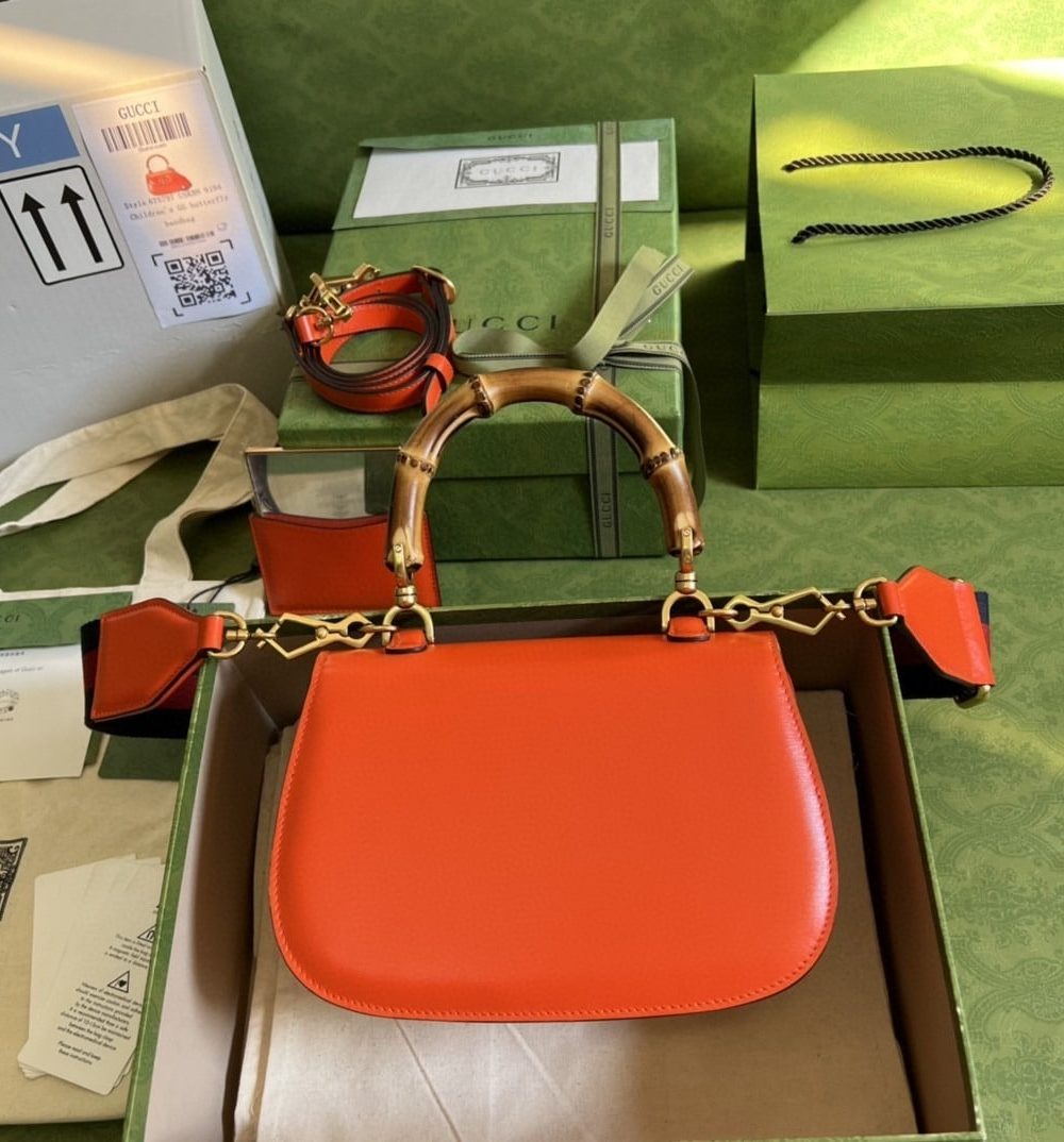 1:1 Replica Gucci Bamboo 1947 Small Top Handle Bag Orange  For Women 8.3in/21cm ‎GG 675797 10ODT 7768