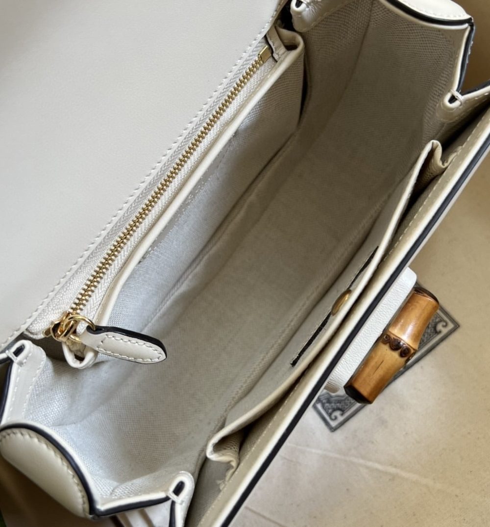 1:1 Replica Gucci Bamboo 1947 Small Top Handle Bag White For Women 8.3in/21cm GG 675797 10ODT 8454