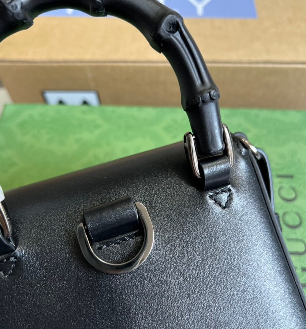 1:1 Replica Gucci Bamboo Mini Handbag Black For Women, Women's Bags 6.2in/16cm GG