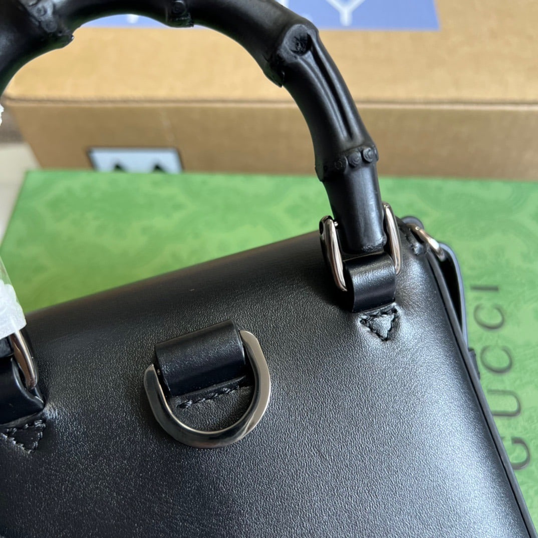 1:1 Replica Gucci Bamboo Mini Handbag Black For Women, Women's Bags 6.2in/16cm GG - Image 7