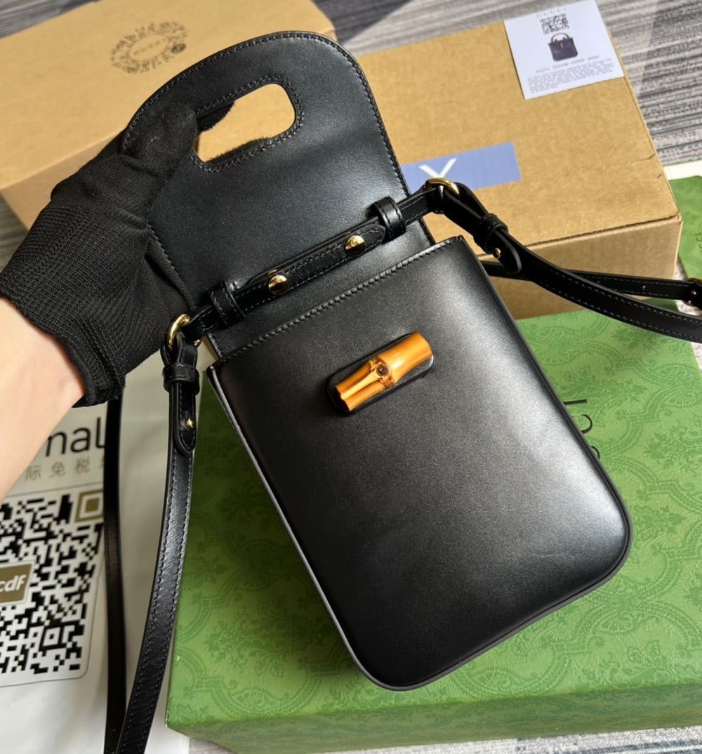 1:1 Replica Gucci Bamboo Mini Handbag Black For Women, Women's Bags 6.2in/16cm GG 702106 UZY0T 1000