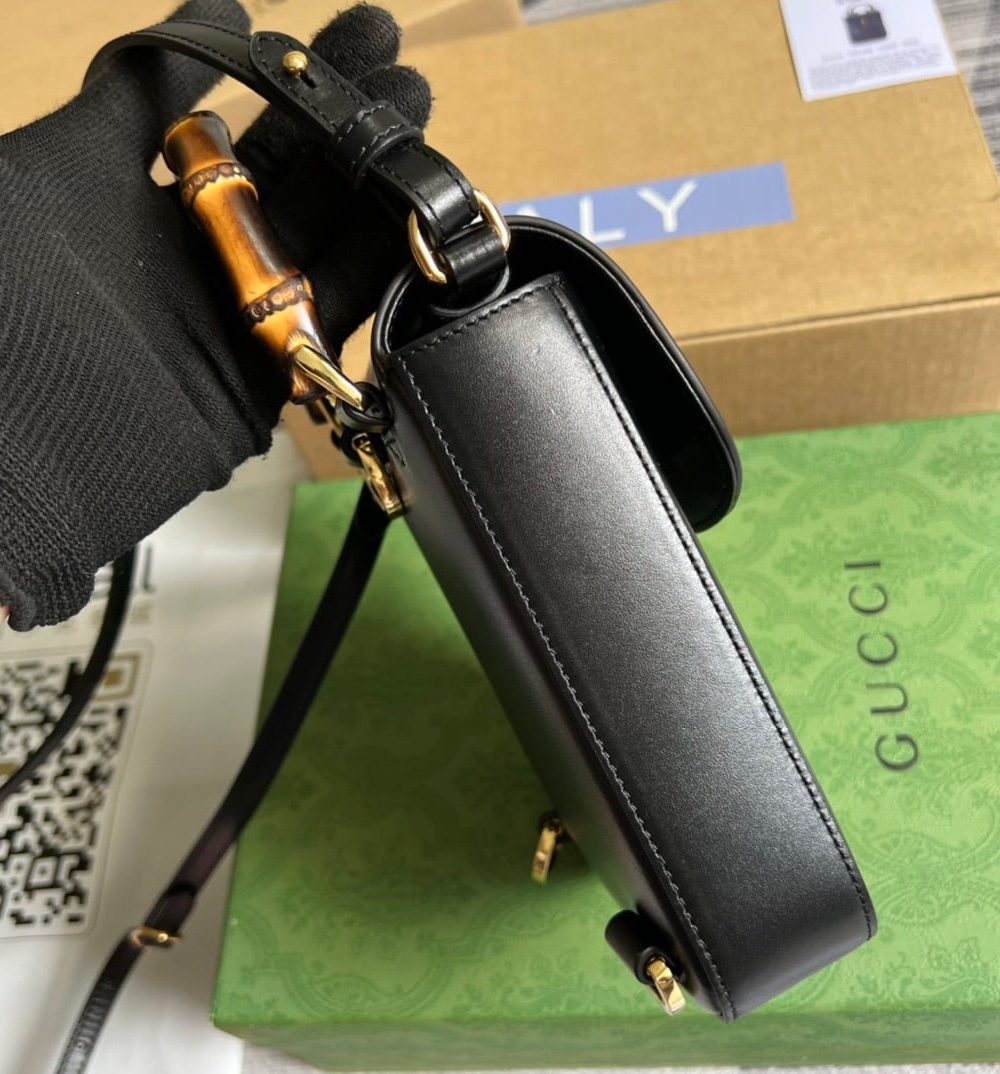 1:1 Replica Gucci Bamboo Mini Handbag Black For Women, Women's Bags 6.2in/16cm GG 702106 UZY0T 1000