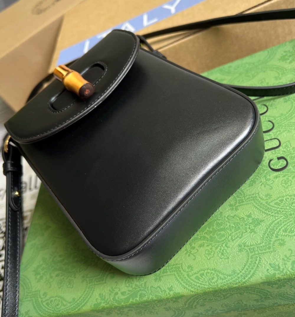 1:1 Replica Gucci Bamboo Mini Handbag Black For Women, Women's Bags 6.2in/16cm GG 702106 UZY0T 1000