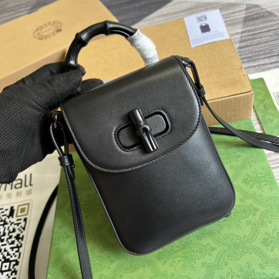 1:1 Replica Gucci Bamboo Mini Handbag Black For Women, Women's Bags 6.2in/16cm GG - Image 8