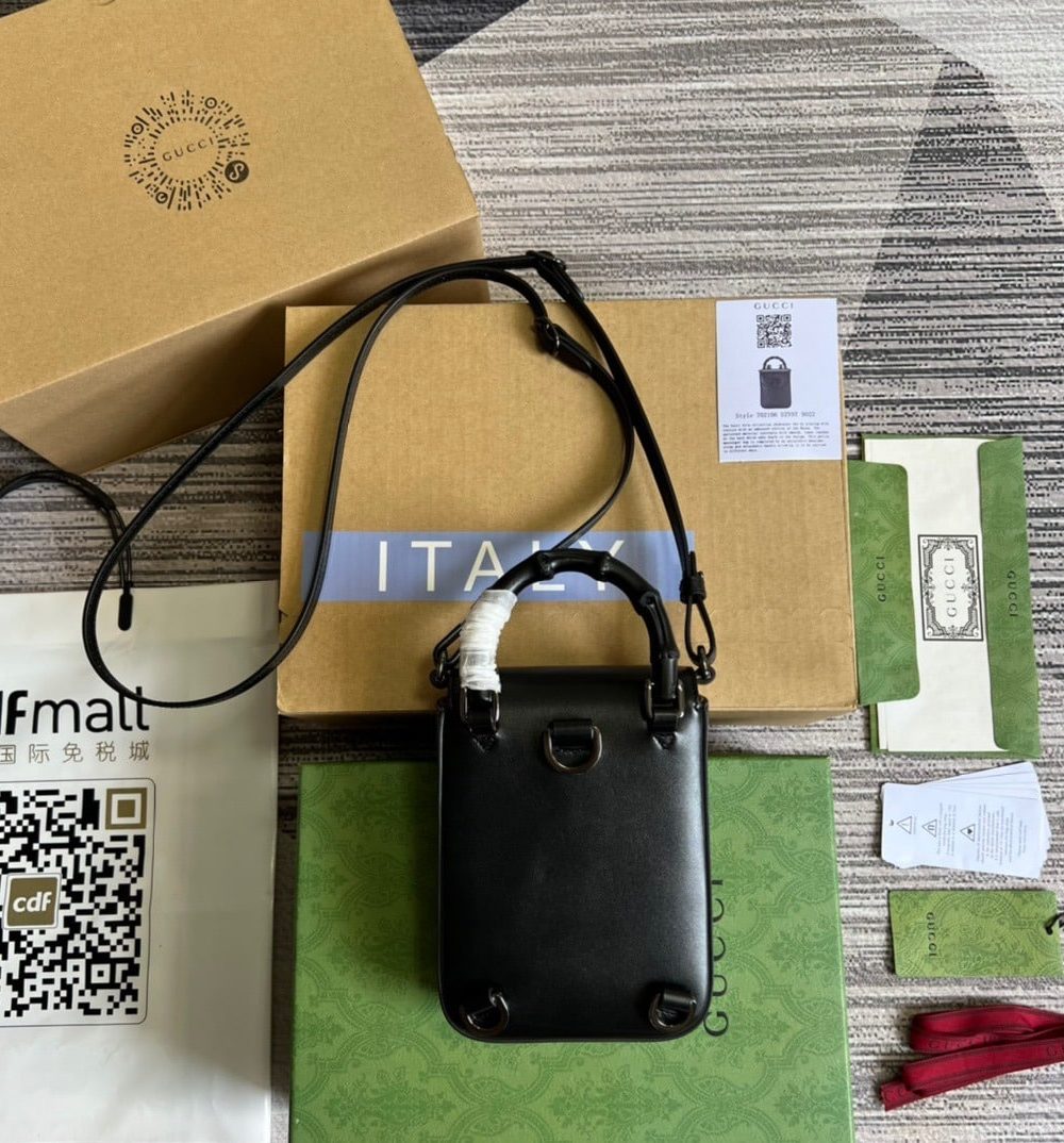 1:1 Replica Gucci Bamboo Mini Handbag Black For Women, Women's Bags 6.2in/16cm GG