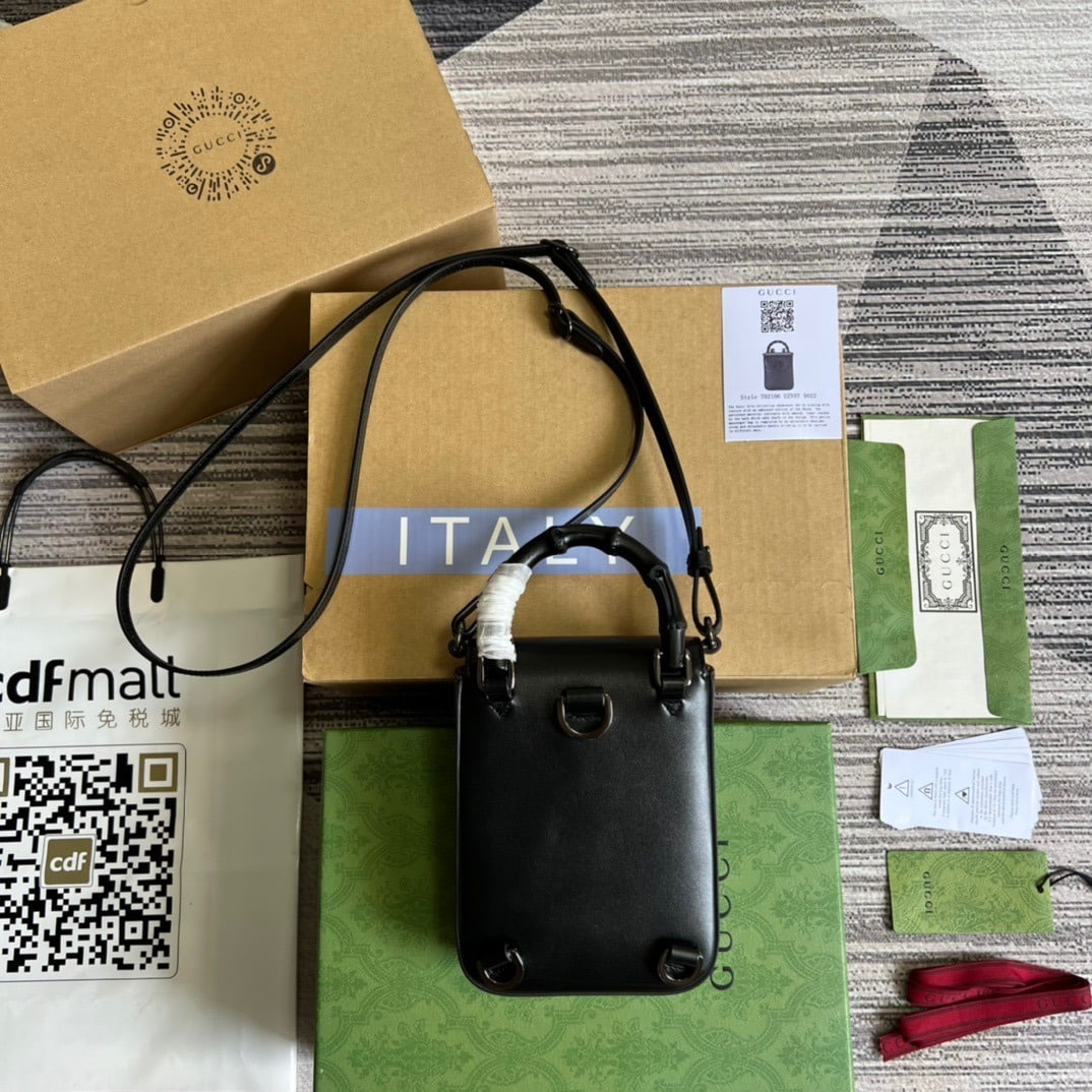 1:1 Replica Gucci Bamboo Mini Handbag Black For Women, Women's Bags 6.2in/16cm GG - Image 6