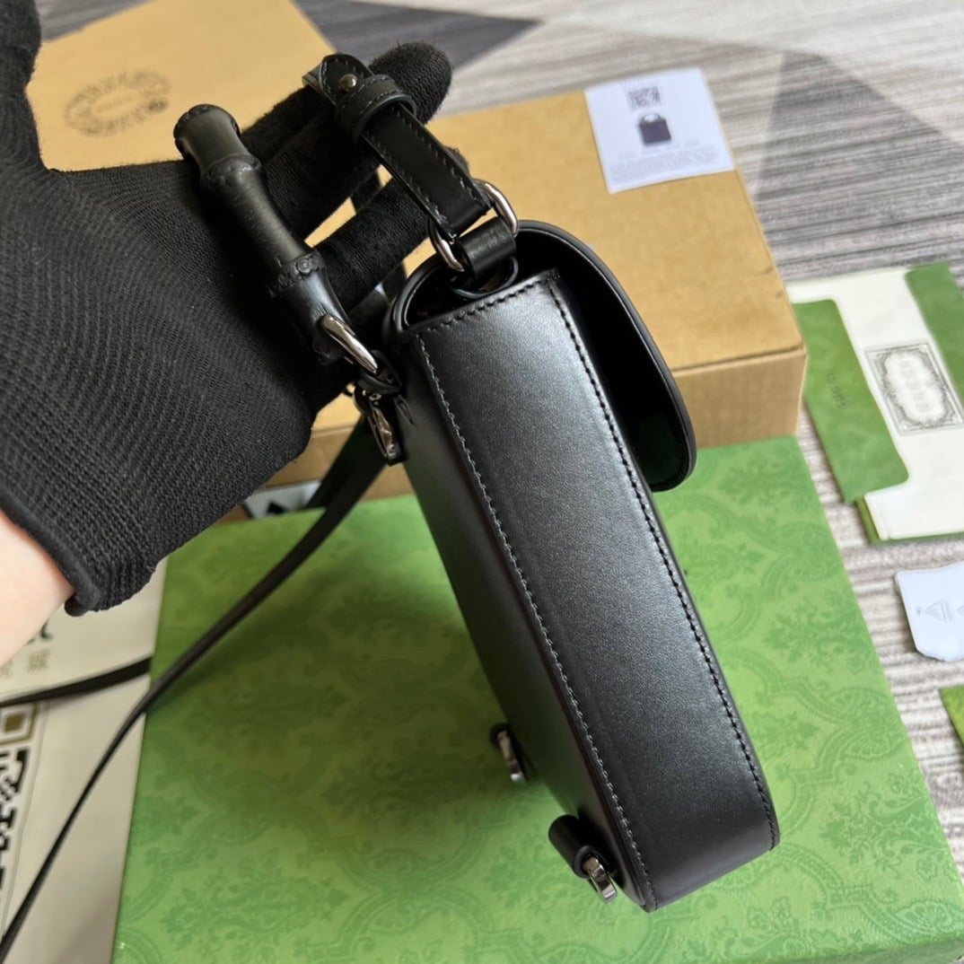 1:1 Replica Gucci Bamboo Mini Handbag Black For Women, Women's Bags 6.2in/16cm GG - Image 9