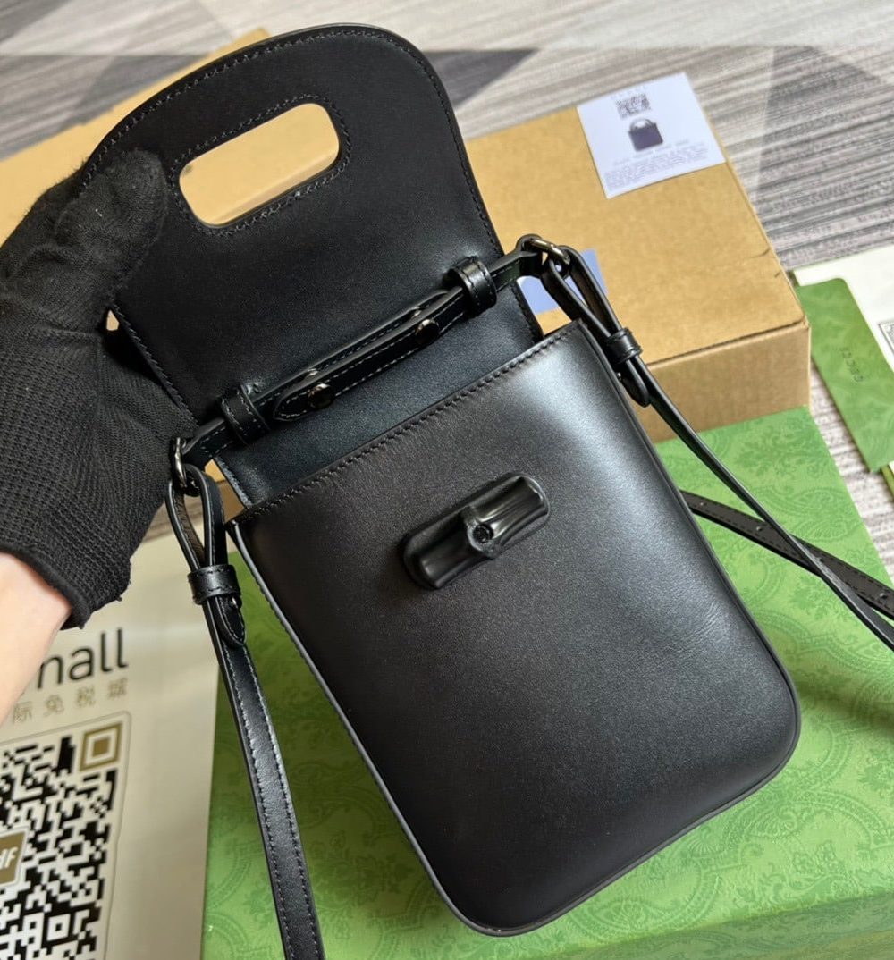 1:1 Replica Gucci Bamboo Mini Handbag Black For Women, Women's Bags 6.2in/16cm GG