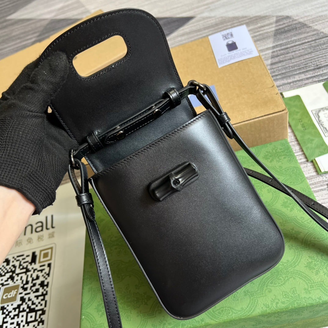 1:1 Replica Gucci Bamboo Mini Handbag Black For Women, Women's Bags 6.2in/16cm GG - Image 4