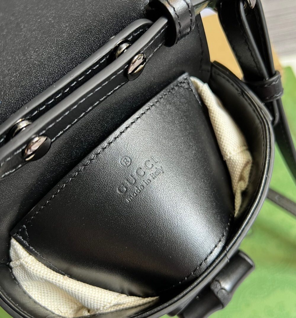 1:1 Replica Gucci Bamboo Mini Handbag Black For Women, Women's Bags 6.2in/16cm GG