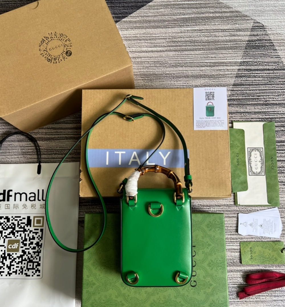 1:1 Replica Gucci Bamboo Mini Handbag Green For Women, Women's Bags 6.2in/16cm GG