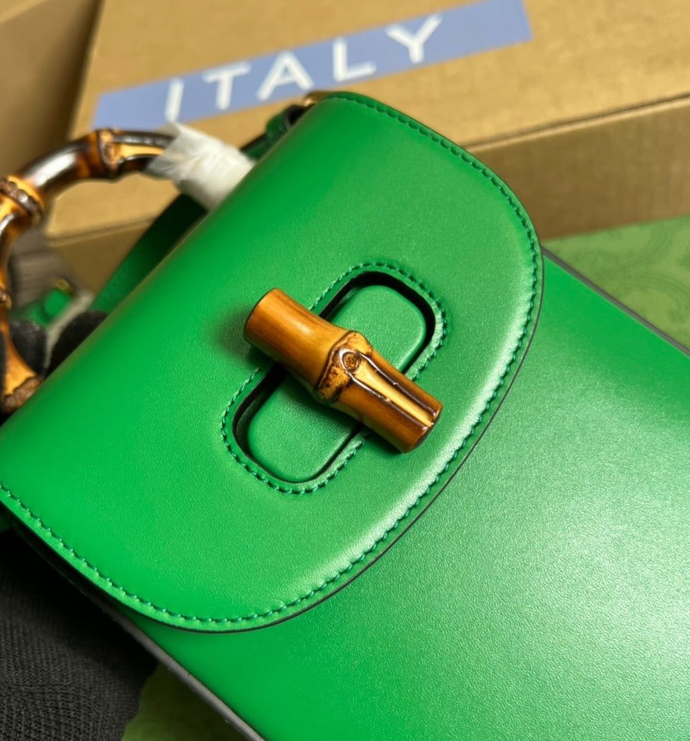 1:1 Replica Gucci Bamboo Mini Handbag Green For Women, Women's Bags 6.2in/16cm GG