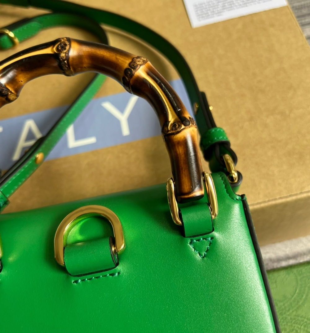 1:1 Replica Gucci Bamboo Mini Handbag Green For Women, Women's Bags 6.2in/16cm GG