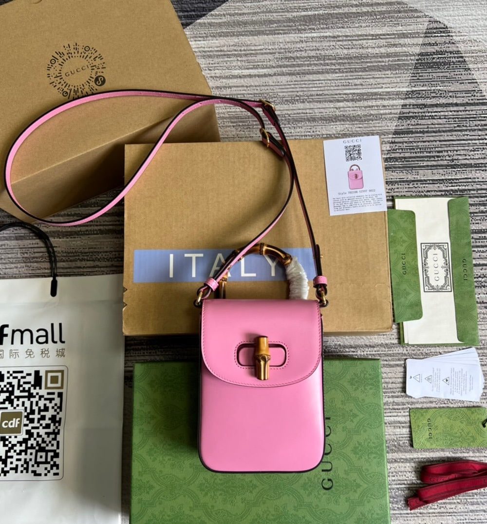1:1 Replica Gucci Bamboo Mini Handbag Pink For Women, Women's Bags 6.2in/16cm GG 702106 UZY0T 5814