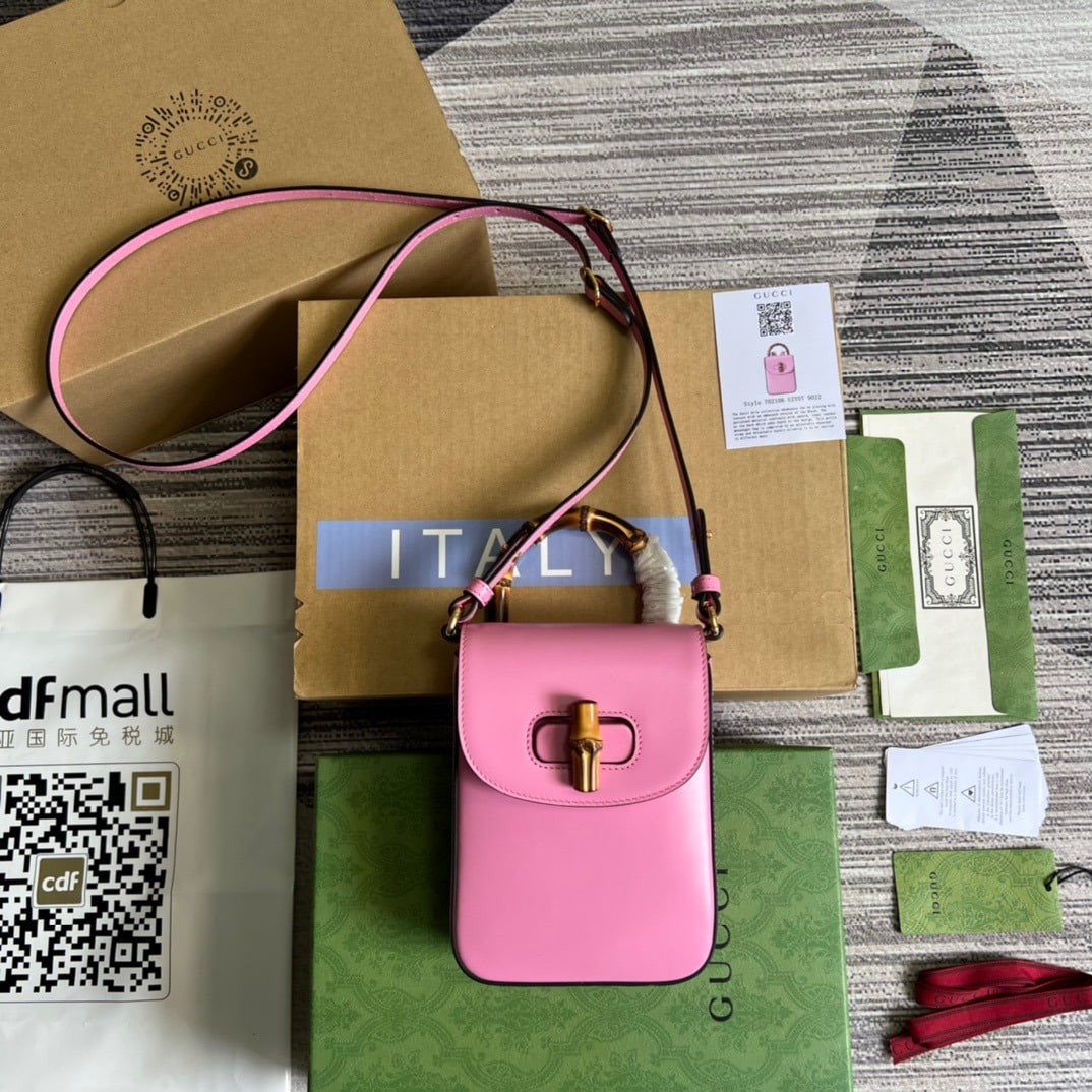 1:1 Replica Gucci Bamboo Mini Handbag Pink For Women, Women's Bags 6.2in/16cm GG 702106 UZY0T 5814