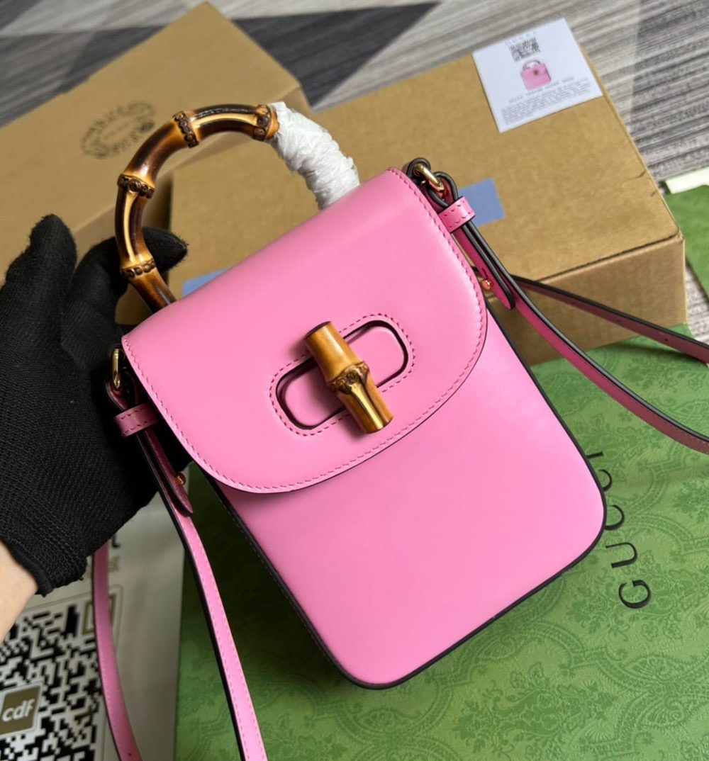 1:1 Replica Gucci Bamboo Mini Handbag Pink For Women, Women's Bags 6.2in/16cm GG 702106 UZY0T 5814