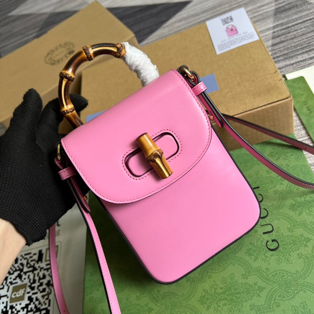 1:1 Replica Gucci Bamboo Mini Handbag Pink For Women, Women's Bags 6.2in/16cm GG 702106 UZY0T 5814 - Image 7