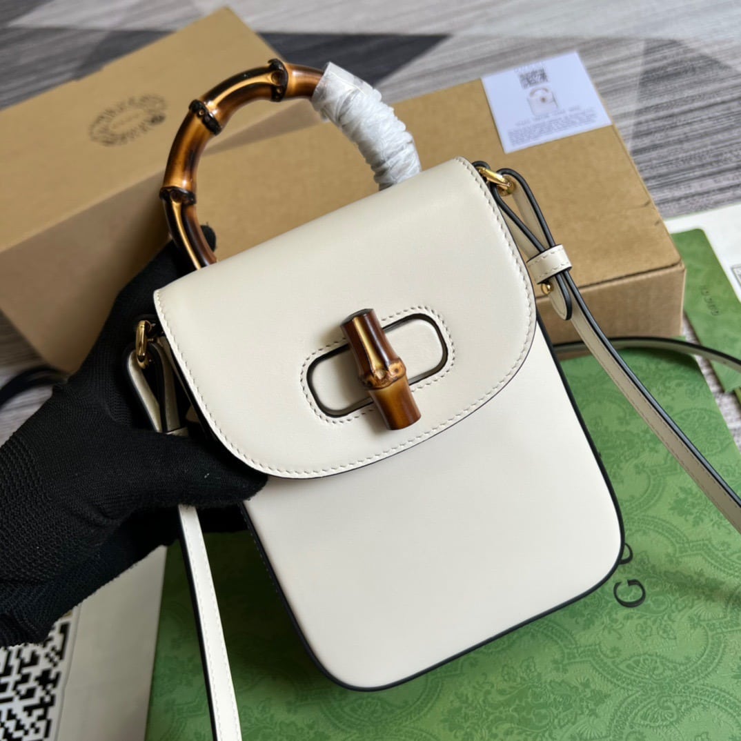 1:1 Replica Gucci Bamboo Mini Handbag White For Women, Women's Bags 6.2in/16cm GG 702106 UZY0T 9022 - Image 7