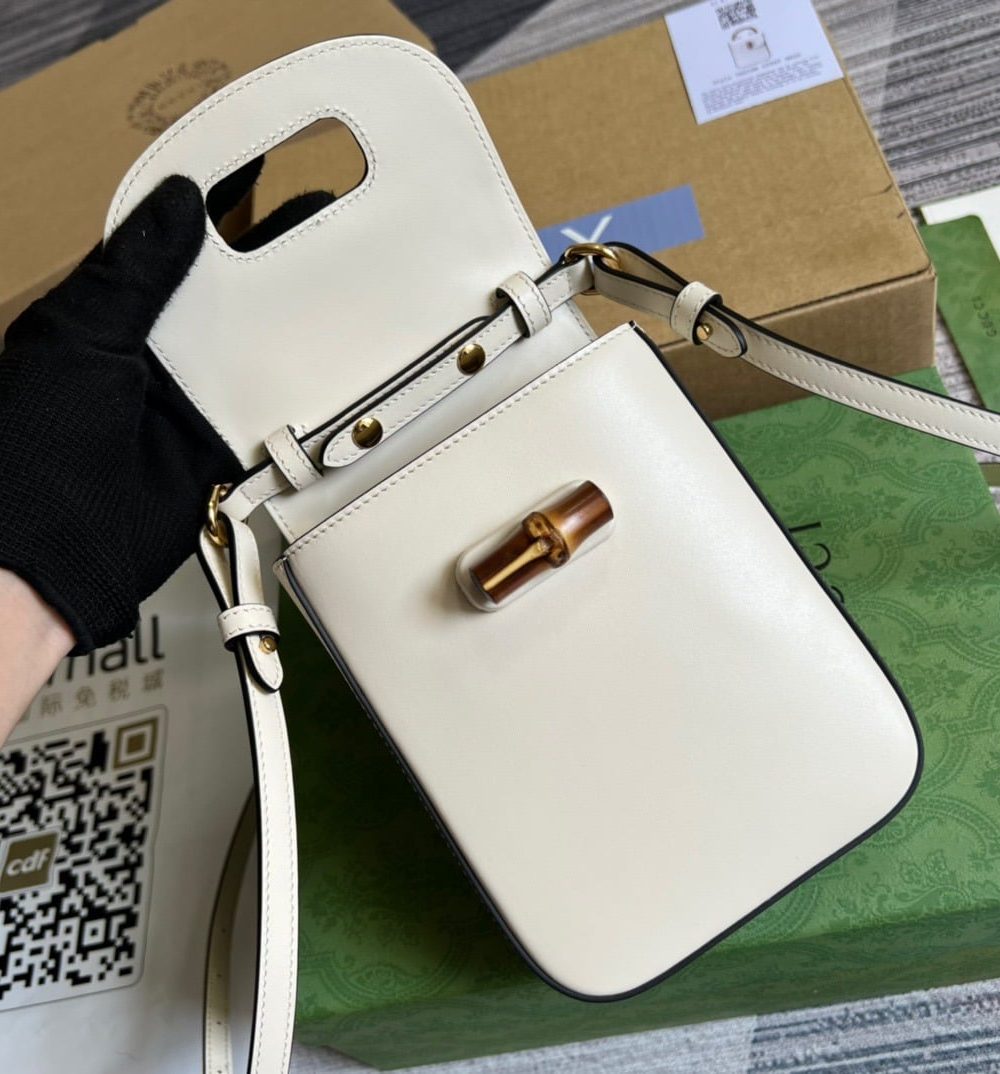 1:1 Replica Gucci Bamboo Mini Handbag White For Women, Women's Bags 6.2in/16cm GG 702106 UZY0T 9022