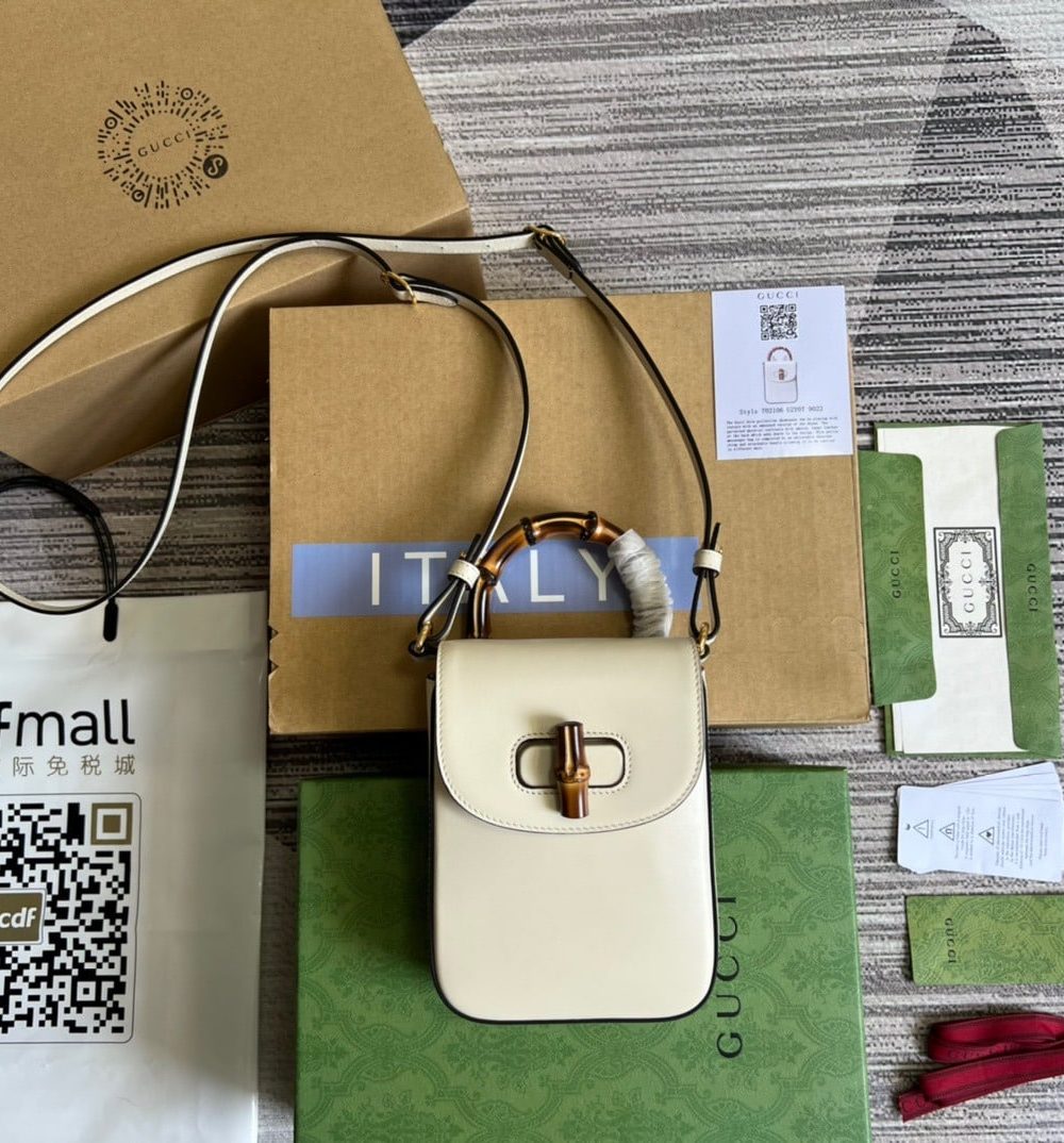 1:1 Replica Gucci Bamboo Mini Handbag White For Women, Women's Bags 6.2in/16cm GG 702106 UZY0T 9022