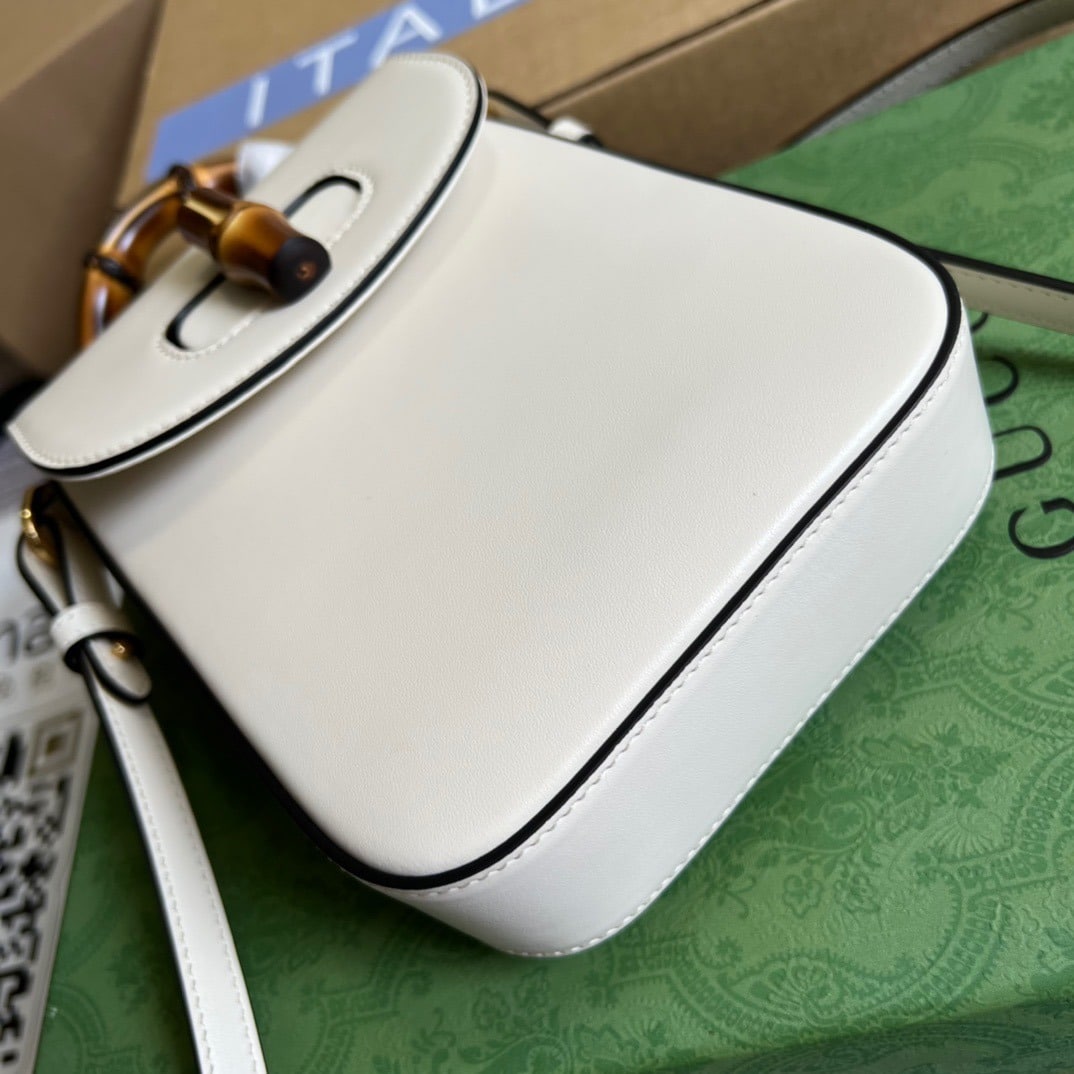 1:1 Replica Gucci Bamboo Mini Handbag White For Women, Women's Bags 6.2in/16cm GG 702106 UZY0T 9022 - Image 9