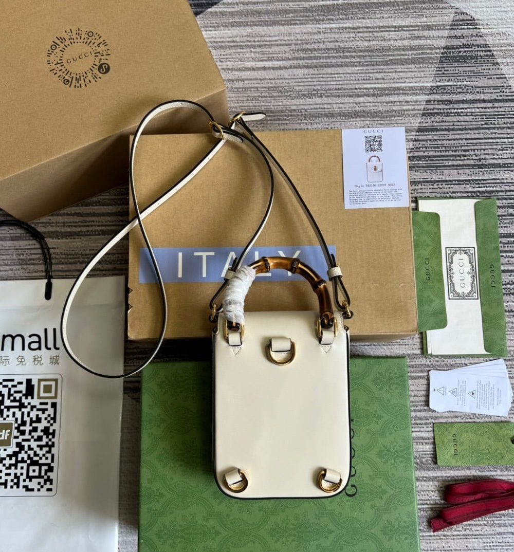 1:1 Replica Gucci Bamboo Mini Handbag White For Women, Women's Bags 6.2in/16cm GG 702106 UZY0T 9022