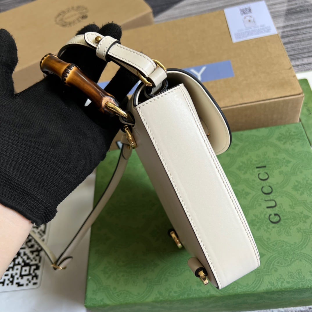 1:1 Replica Gucci Bamboo Mini Handbag White For Women, Women's Bags 6.2in/16cm GG 702106 UZY0T 9022 - Image 8