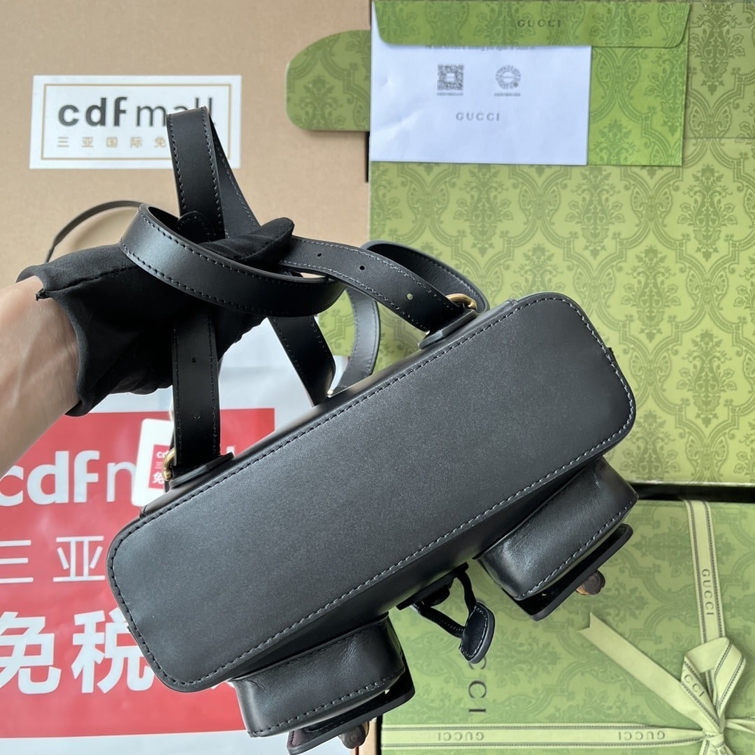 1:1 Replica Gucci Bamboo Small Backpack Black For Women, Women's Bags 8.6in/22cm GG 702101 UZY0T 1000 - Image 3