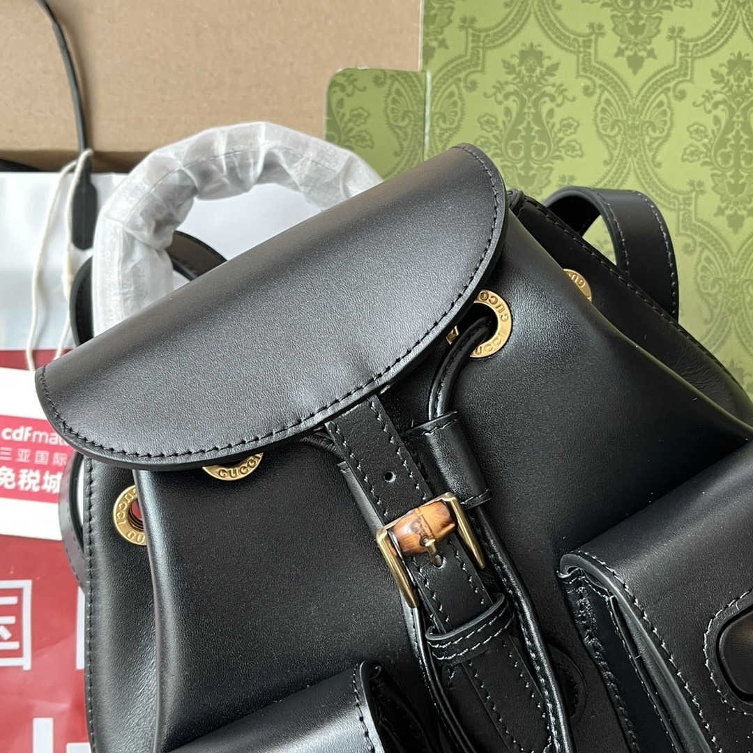 1:1 Replica Gucci Bamboo Small Backpack Black For Women, Women's Bags 8.6in/22cm GG 702101 UZY0T 1000 - Image 5