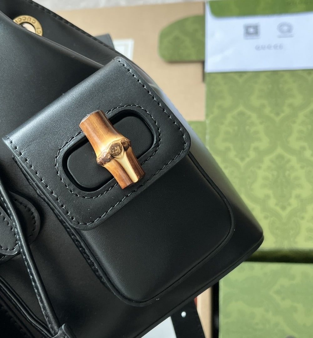 1:1 Replica Gucci Bamboo Small Backpack Black For Women, Women's Bags 8.6in/22cm GG ‎702101 UZY0T 1000