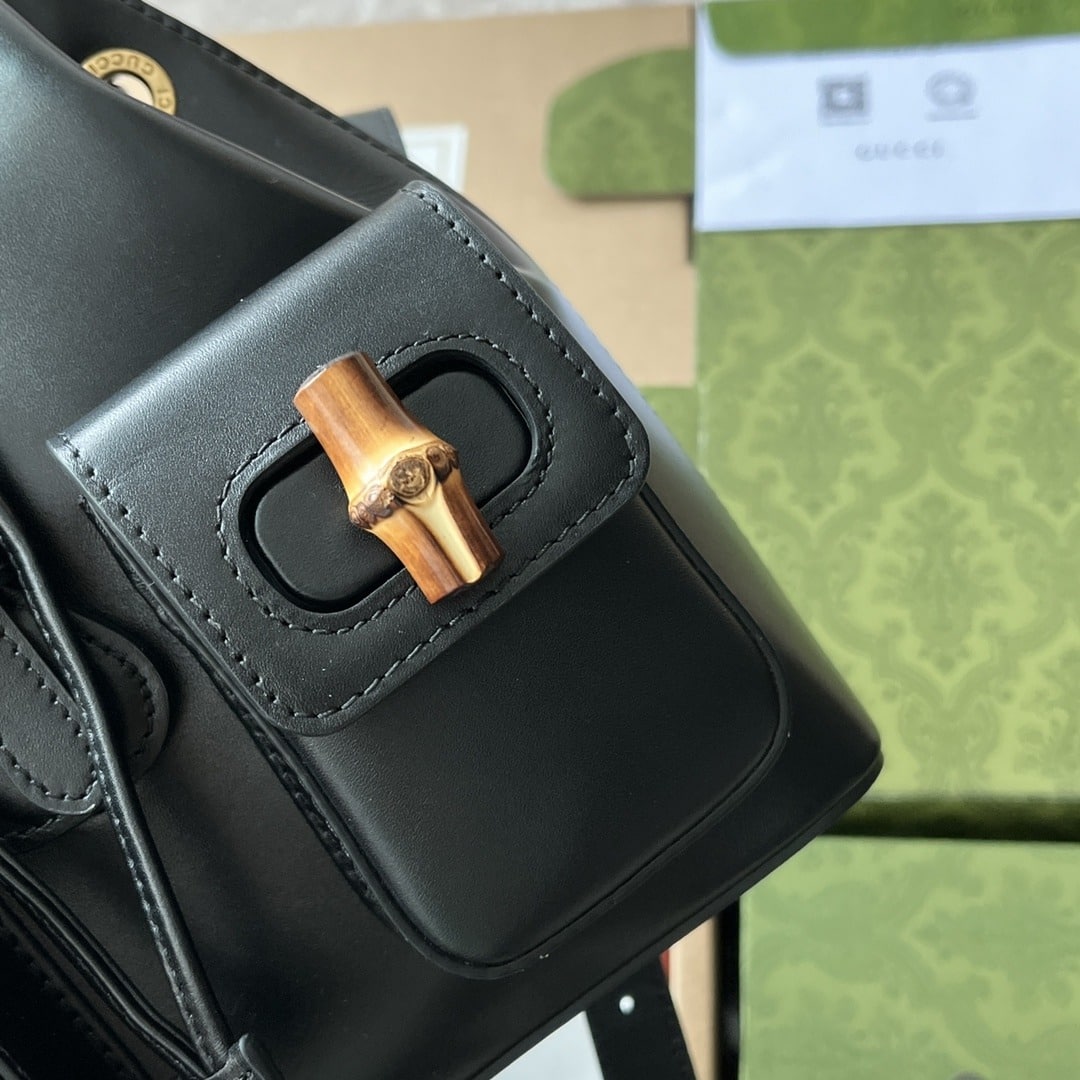 1:1 Replica Gucci Bamboo Small Backpack Black For Women, Women's Bags 8.6in/22cm GG 702101 UZY0T 1000 - Image 2