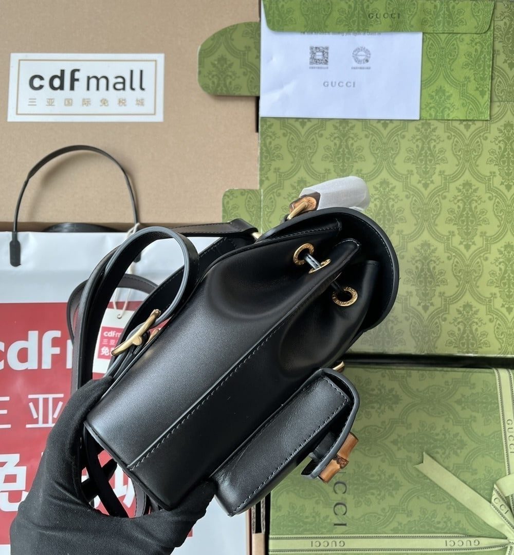 1:1 Replica Gucci Bamboo Small Backpack Black For Women, Women's Bags 8.6in/22cm GG ‎702101 UZY0T 1000