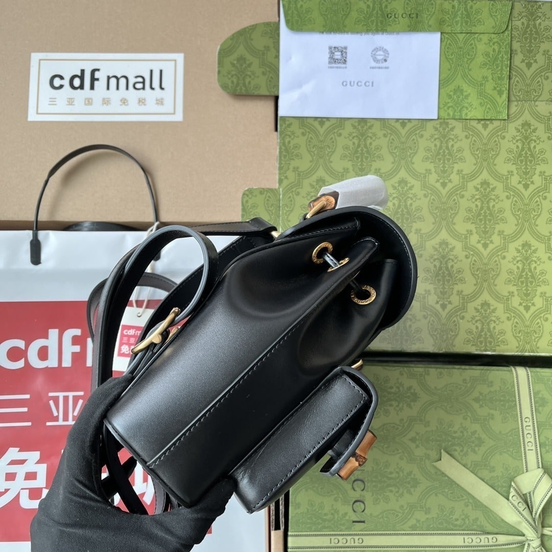 1:1 Replica Gucci Bamboo Small Backpack Black For Women, Women's Bags 8.6in/22cm GG 702101 UZY0T 1000 - Image 7