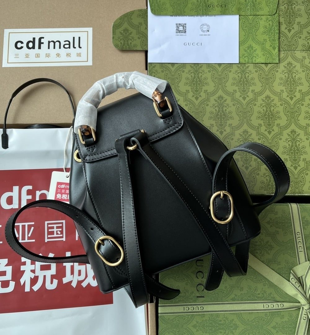 1:1 Replica Gucci Bamboo Small Backpack Black For Women, Women's Bags 8.6in/22cm GG ‎702101 UZY0T 1000