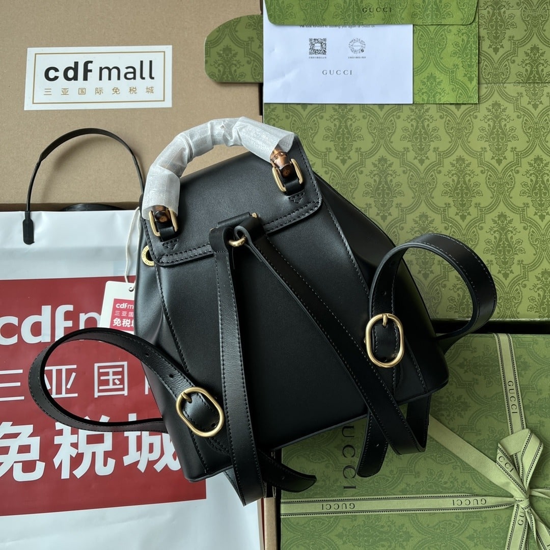 1:1 Replica Gucci Bamboo Small Backpack Black For Women, Women's Bags 8.6in/22cm GG 702101 UZY0T 1000 - Image 4